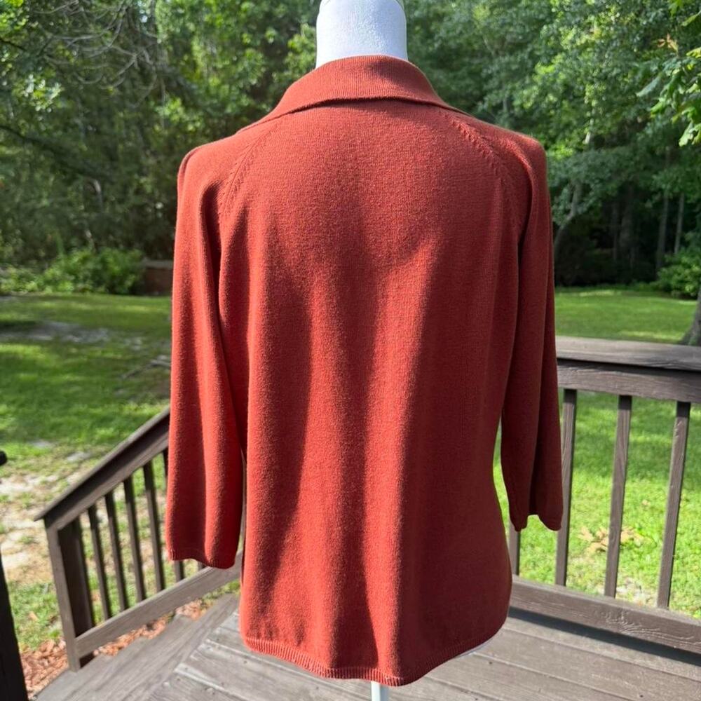 Teddi Rust Embroidered Knit Polo Sweater Cottagecore Autumn Floral Fall - Picture 5 of 8